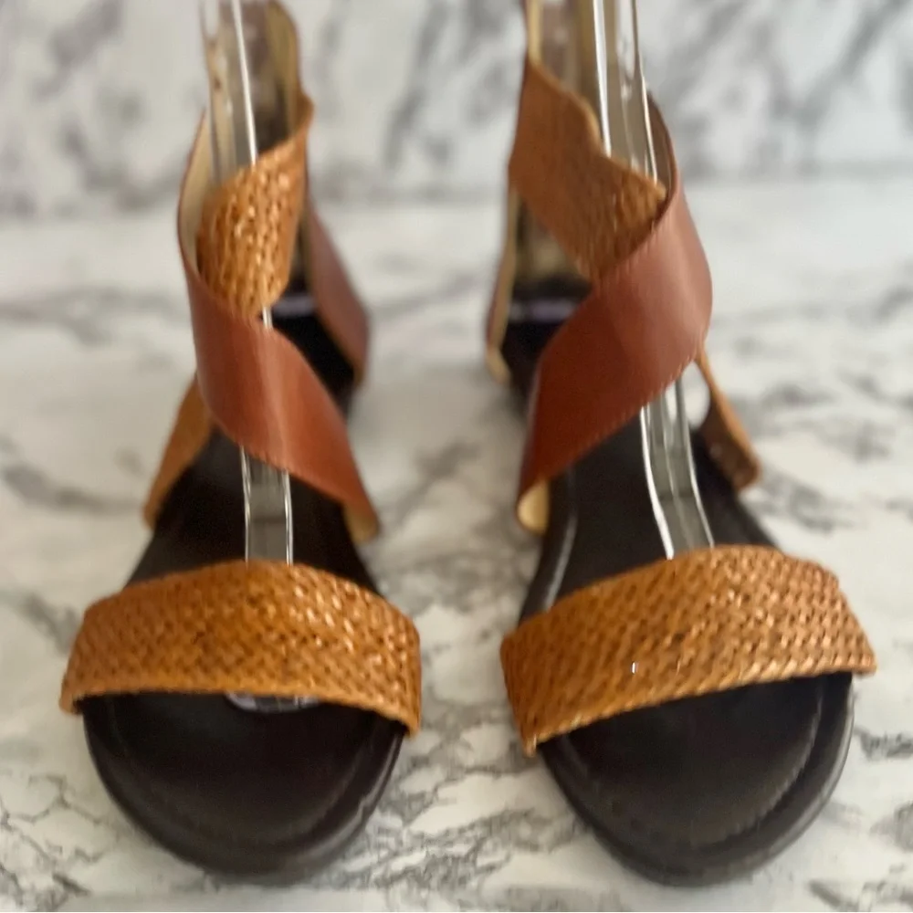 Sandals Gladiator Braided Faux Leather Cognac Casual Back Zipper Flat 10
